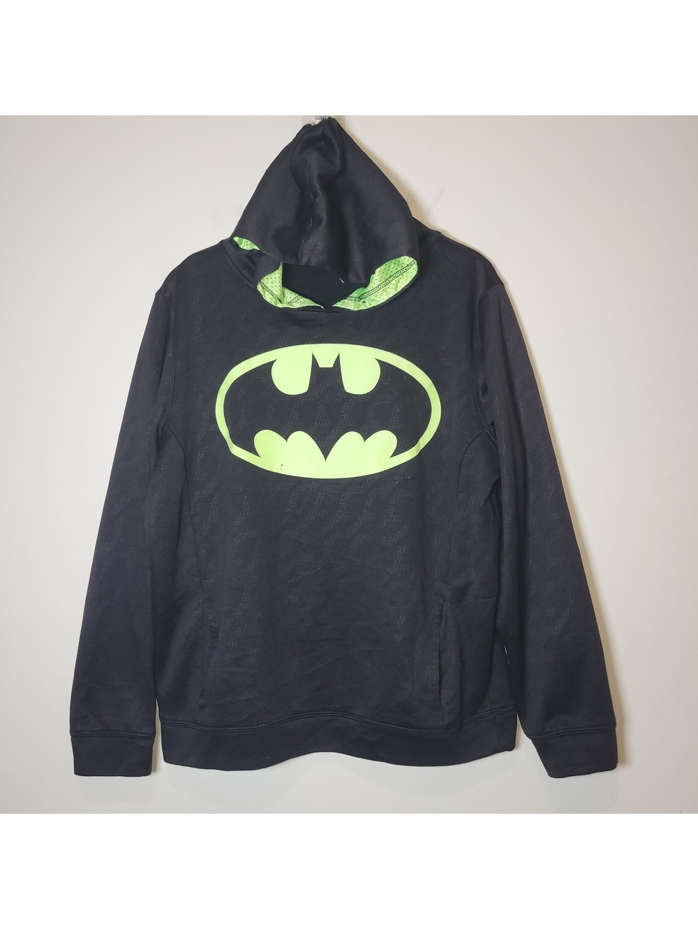 Batman DC Comics Men's Black Neon Green Logo Pullover Hoodie Activewear Size L